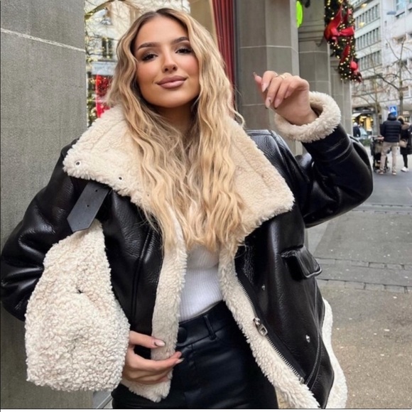 NWT ZARA Faux Leather Fleece Collar Jacket - Picture 1 of 16